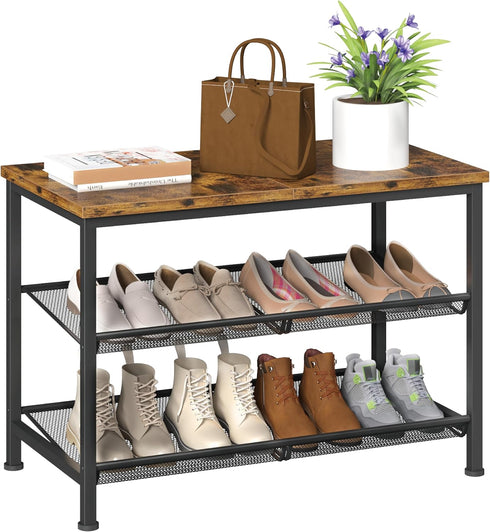 3-Tier accommodate 10-12 Shoe Rack for Entryway, Metal Shoe Rack with Storage Shelves and Spacious Top, Adjustable, It
