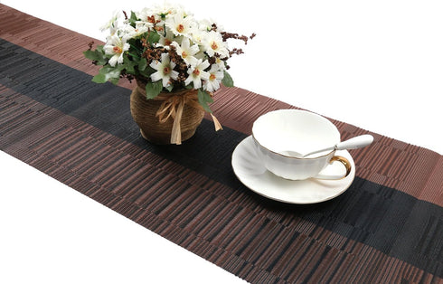 12x54 inch SHACOS Table Runners Woven Vinyl Table Mats for Kitchen Dining Table Non Slip Washable, Ombre Coffee Black