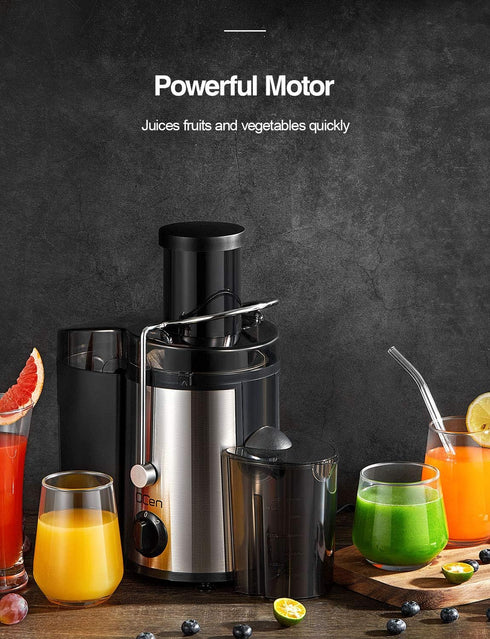 Qcen Juicer Machine - 500W Centrifugal Juicer Extractor with 3” Feed Chute for Fruit Vegetable (Black)