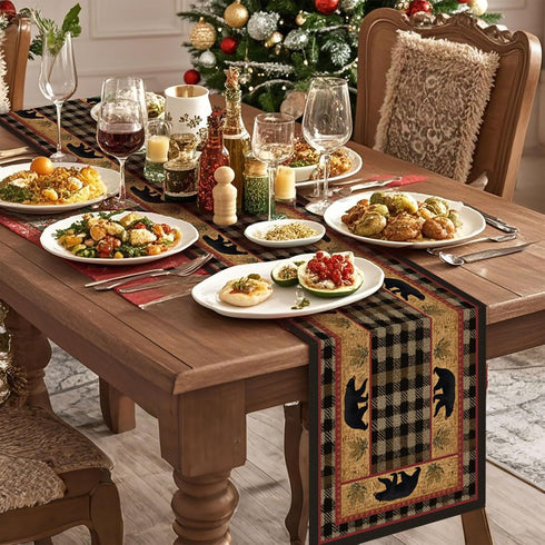 Decor(13x72 inch) Bear Table Runner,Dining Decor for Kitchen Coffee Table Family Dinners Holiday Parties Wedding Events