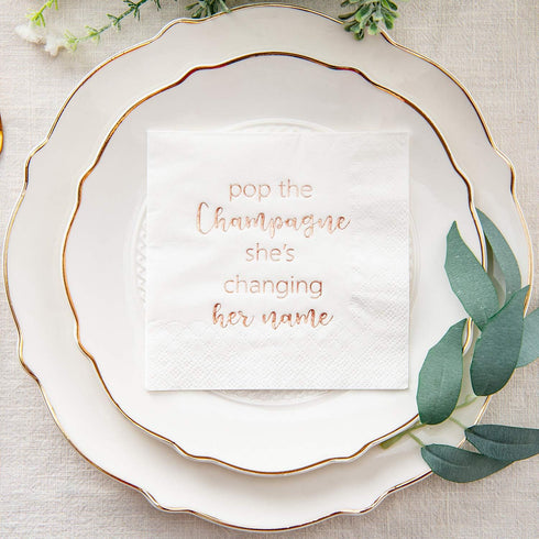 Crisky Bridal Shower Cocktail Napkins, Rose Gold Foil Dessert Napkins, 50 Count