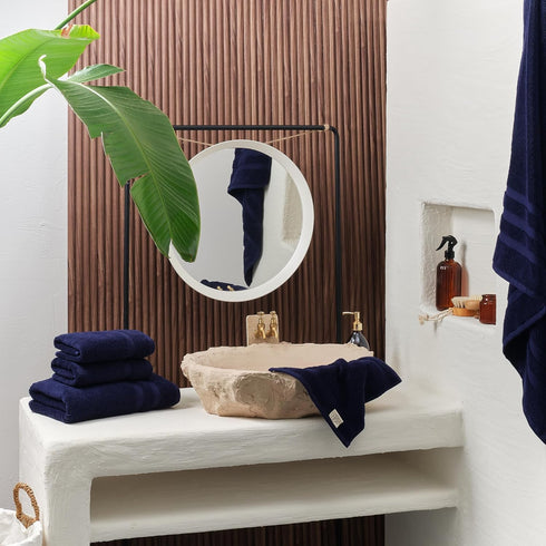 Set 3 1 1 1 Sets SOFE H&L | Olea Luxury Turkish Cotton Bath Towels of : Bath Towel, Hand Towel, Wash Cloths, Navy