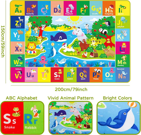5X7 (78.7 59 INCH) FT Kids Rug for Playroom, Play Mat with ABC & Animals - Super Soft Non-Slip Crawling Rug for Baby