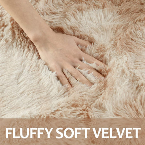 Hutha 5x8 Large Area Rugs for Living Room, Super Soft Fluffy Modern Bedroom Rug, Tie-Dyed Beige Indoor Shag Fuzzy