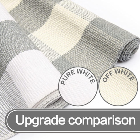 SEEKSEE 27.5"x43" Cotton Buffalo Plaid Rug, Gray and White Checked Washable Doormat for Indoor Outdoor Layered Entry
