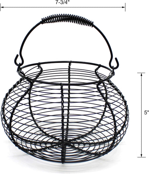 swimming CVHOMEDECO. Elegant Wire Egg Basket with Handle Primitives Vintage Gathering Basket. Black