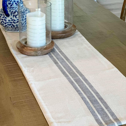 Market Place Gray Grain Sack Stripe Table Runner, 13" x 54", Gray and Cream Farmhouse Style Tabletop D cor