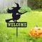 Whaline Halloween Welcome Sign with Stake, Spooky Witch on Broom Door Hanger, Black Witches Silhouette Garden Stakes