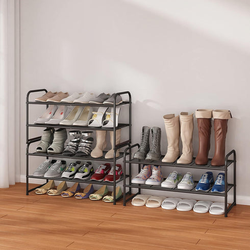 2-Tier Simple Trending Stackable Shoe Rack, Metal Shoe Shelf Storage Organizer, Black