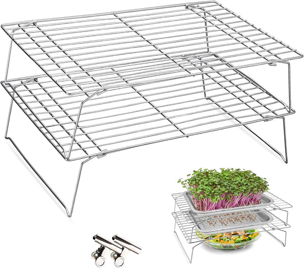 Sprouts Growing Rack 2-Tier 14 inch Shelf, Metal Foldable Plant Stand for