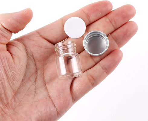 Mini Glass Bottles with Screw Caps, 5ml 24 Sets Aluminum Top Metal Lids, Tiny Vials Small Jars for DIY Storage, Art