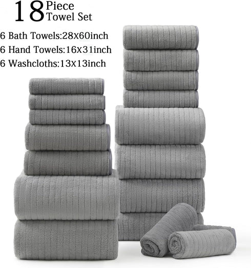 18 Set 6 Towels,6 6 Set Hailea Piece Family Bath Towel Include Bath Hand Towels and Washcloths Soft Bathroom Towel