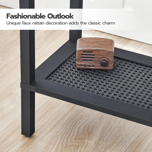 2-Tier BF91BZ01 HOOBRO End Table, Small Side Table with Storage Shelves, Nightstand with Faux Rattan Decoration