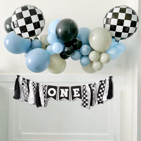 VANGNING 1st Race Car High Chair Banner - Black White Race Car Highchair Banner Birthday Decorations,First Birthday