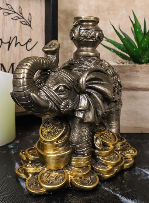 Ebros Small Feng Shui Elephant Carrying Wealth Pot - 4.25" Long Home Decor Accent Figurine