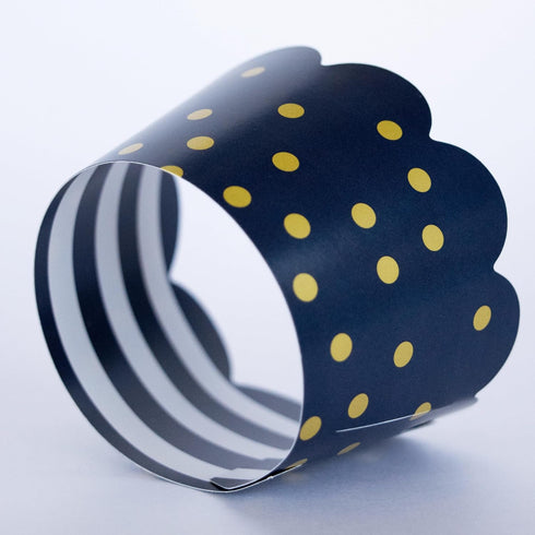 Navy Blue and Gold Cupcake Wrappers - 24 Count Reversible Party Decoration Supplies for Nautical Baby Shower, Military