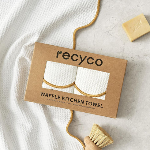 Set 2 Towels,16x 28, RECYCO Waffle Kitchen Towel of - Quick Dry Microfiber Sustainable Dish Towels - Ultra Absorbent