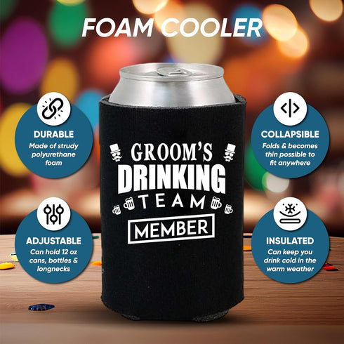 Shop4Ever Groom and Groom’s Drinking Team Member Can Coolie ~ Wedding Bachelor Party Beer Can Sleeve Coolers (Member,
