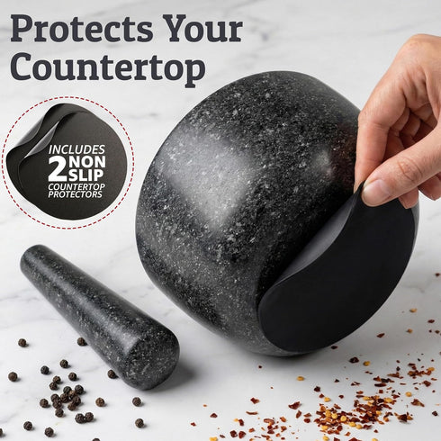 2 Set,100% 6.3 Inch Priority Chef Heavy Duty Large Cup Mortar and Pestle Granite, Non Slip Base, Make Fresh Guacamole