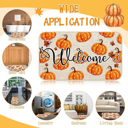 Zhanmai Autumn Welcome Mats, Fall Rugs Pumpkin Door Mat, Non-Slip Outdoor Doormats for Front Door 16" x 28"