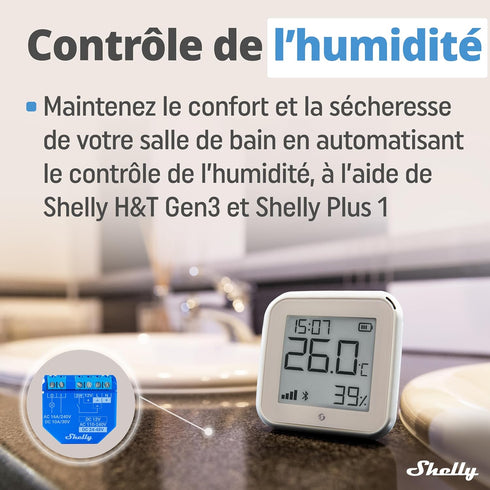 Shelly H&T Gen3 Smart Temperature & Humidity Sensor, Ivory | Wi-Fi & Bluetooth, Remote App Control, LCD Display, Free