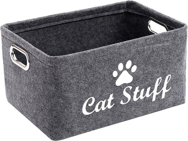 Felt Cat Toy Basket,Foldable Pet Toy Storage Bins with Handles, Pet Stuff