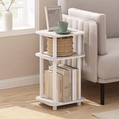3-Tier Furinno JUST Side Table, Turn-N-Tube End Table with Open Shelf, Round Curve Corner Night Stand, Bedside Table