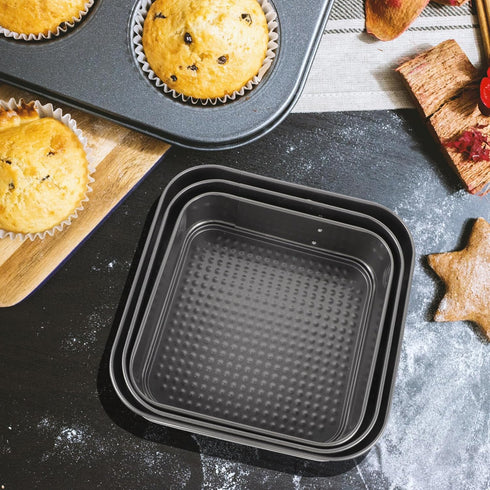 ULTNICE 3PC Non Stick Baking Pan Set Deep Baking Pans Sets Bakeware Set Cake Baking Loaf Pan Square Pan Cake Pan Muffin Molds Baking Supplies for Inside Indoor Home by ULTNICE