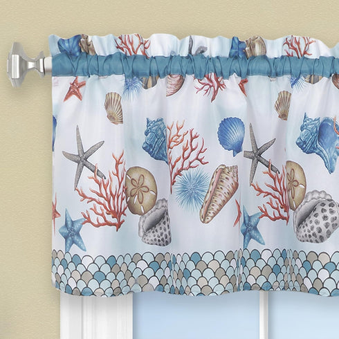 Achim Home Furnishings Coastal Printed Tier & Valance Set, 58x24, Blue