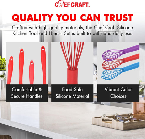 Chef Craft Premium Silicone Wire Cooking Whisk, 10.5 Inch, Red Color