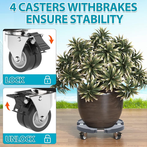 15-22 Inch 440 LBS, 1 Pack VANCASTLE Plant Caddy Plant Stand with Wheels, Heavy Duty Plant Roller Base AdjustablePalnt