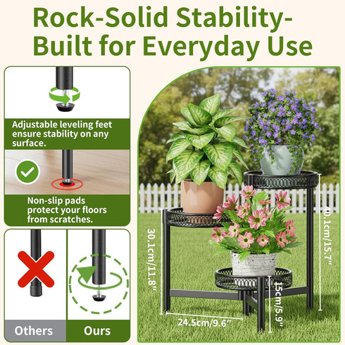 NQW 3 Tier Metal Plant Stand Indoor Outdoor, Corner Tall Plant Shelf for Multiple Plants, Foldable Heavy Duty Plant