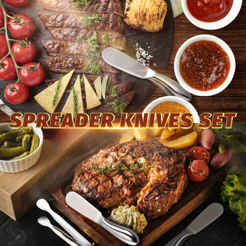 Butter Spreader Knife Set - 8 PCS Stainless Steel Cheese and Butter Spreaders with Mini Serving Tongs for Appetizers,