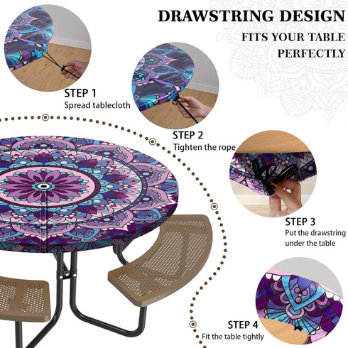 Round Fitted Outdoor Tableclothes with Umbrella Hole and Zippered Non Slip Coffee Table Cover Garden Bbq Gadgets