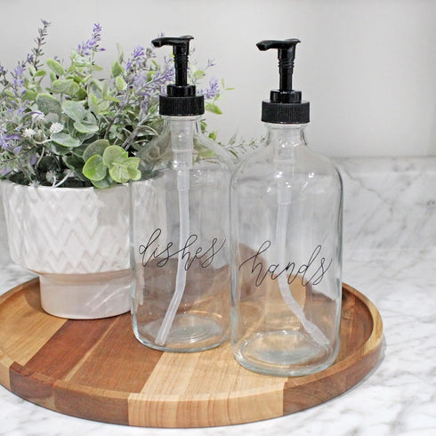 Cornucopia Brands 16oz Pump Bottles, Clear, Set of 2, Pump Dispensers for Kitchen and Home