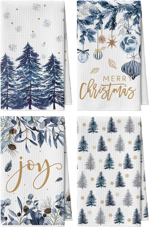 Artoid Mode Blue Xmas Tree Pinecone Christmas Bar Kitchen Towels, 12x24 Inch