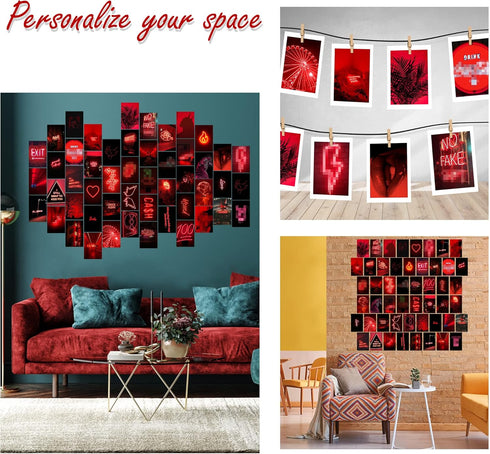 50PCS Red Neon Aesthetic Pictures Wall Collage Kit, Neon Red Photos Collections for Dorm Decors (Trendy Wall Prints)