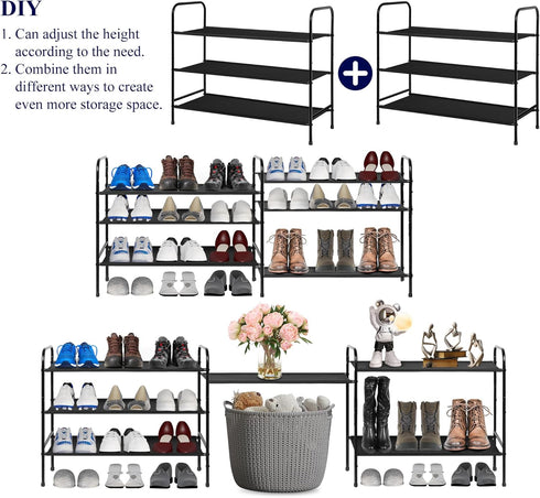 3 9-12 MAX Houser Tier Free Standing Shoe Rack, Metal Shoe Storage Shelf for Pairs, Easy to Assemble, Entryway