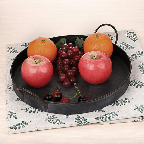 Hipiwe Set 2 13.6 inch 12.2 inch of Industrial Style Metal Iron Serving Tray with Handle, Rustic Galvanized Storage