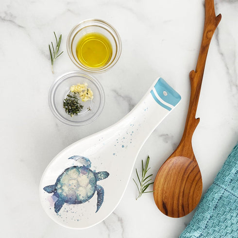 Large Spoon Holder, Sea Turtle Spoon Rest, Nautical Ocean Beach Decor, Ceramic Spoon Holder for Kitchen Gift