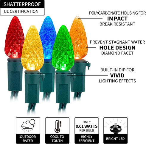 C6 2 Pack 20ft 60LED 8 Brightown LED Christmas String Lights - Battery Operated Strawberry String Lights with Timer