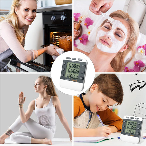 Photect 2 Pieces Digital Dual Kitchen Timer, 3 Channels Count UP/Down Timer with Magnetic Back, Loud Alarm, Large
