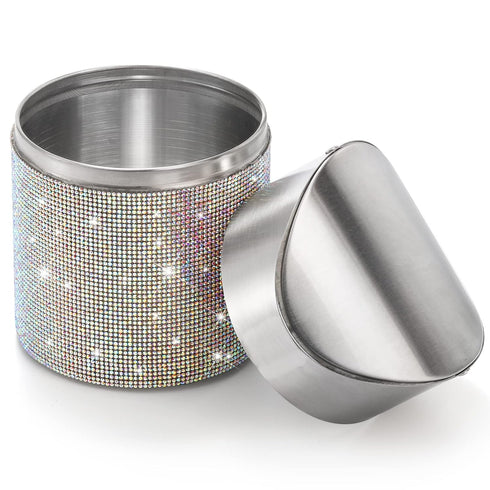 ZOOFOX 1.5 Liter Countertop Trash Can, Bling Rhinestone Garbage Bin with Swing Lid for Home, Office, Vanity Tabletop