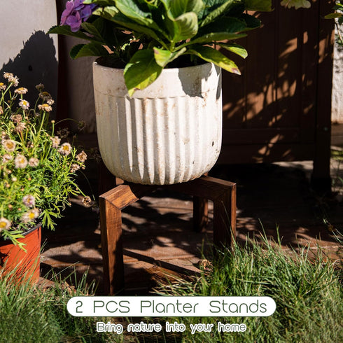 2 Pack 5-15 Inch HPC DECOR Wood Plant Stand-Mid Century Modern Planter Stands-Wooden Flower Pot Stands Riser,Low Short