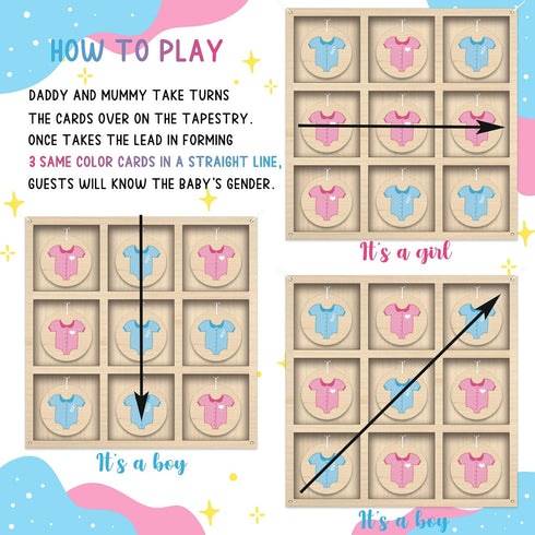 Gender Reveal Tic Tac Toe Board Game, Gender Reveal Games Tic-Tac-Toe for He or She, Baby Gender Reveal Ideas Party