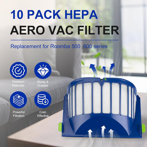 Funmit Aero Vac Filter Replacement - 10 Pack for Roomba 500 & 600 Series 536 550 595 614 618 620 630 635 645 650 655