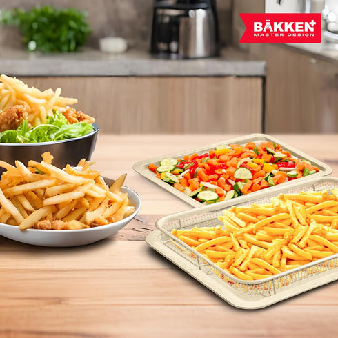 Bakken Swiss Crisper Tray - 2-Piece Set, White Marble Non-Stick Basket Design for Healthier Cooking