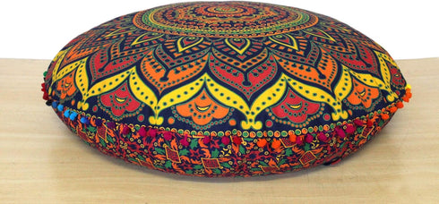 32 Inch CRAFT KALA Meditation Floor Pillow Cover Round Pillow Seating Hippie Decorative Adults Bohemian Mandala Cushion