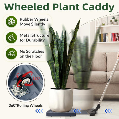 2PCS 9.96 inches REDHUGO Square Plant Caddy with Hidden Wheels, Heavy Duty Rolling Plant Stand Caddy with Wheels, Pot