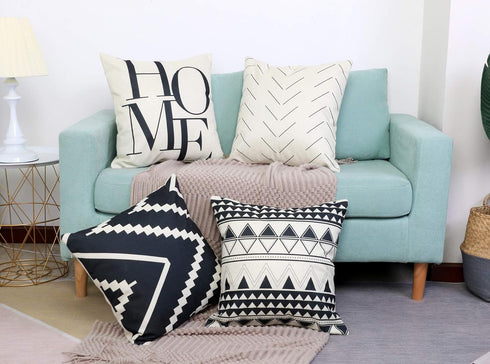 Set of 4 Black and White/Cream Decorative Throw Pillow Covers 18x18 Inch for Couch, Accent Pillows Case for Living Room